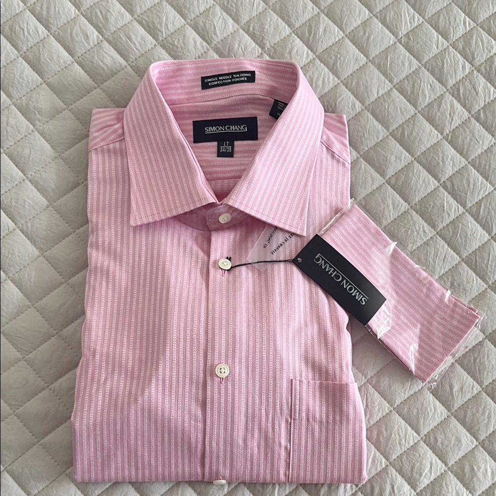 SIMON CHANG PINK LONG SLEEVE DRESS SHIRT